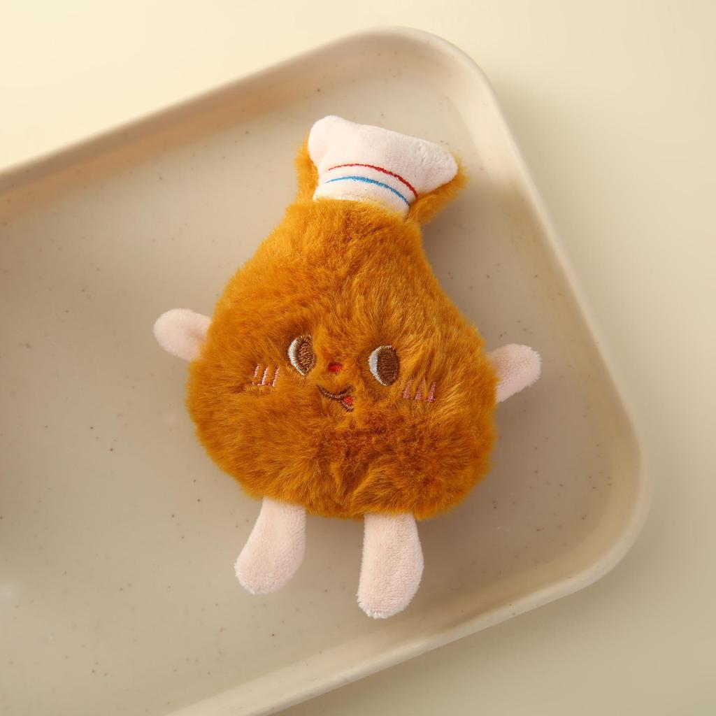 Cartoon Plush Pendant: Cute Brooch Keychain with Hamburger, Fries, Toast, Chicken Leg Figures.