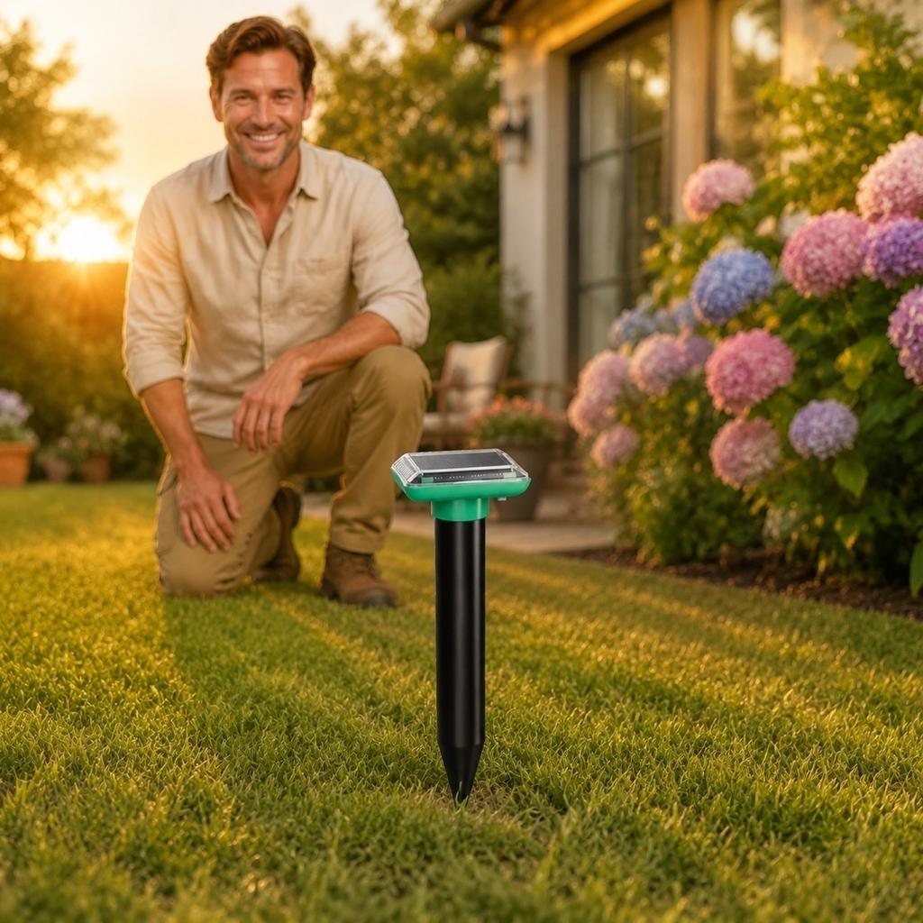 Solar Powered Ultrasonic Pest Repeller Outdoor Rodent Repellent Device Waterproof Ground Spike Design for Garden Lawn Patio