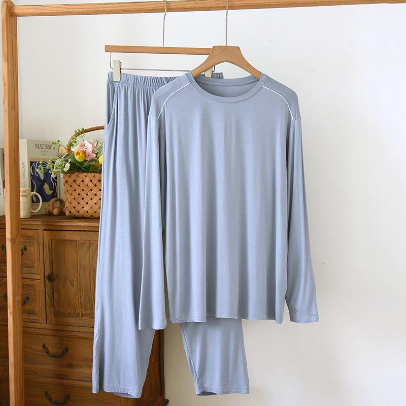 Men’s Casual Modal Pajamas Set: Long Sleeve & Pants with Pockets, Loose Fit, Plus Size, Perfect for Spring and Autumn