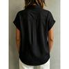 V Neck Loose Solid Button Pleated Short Sleeve Women Casual Blouse