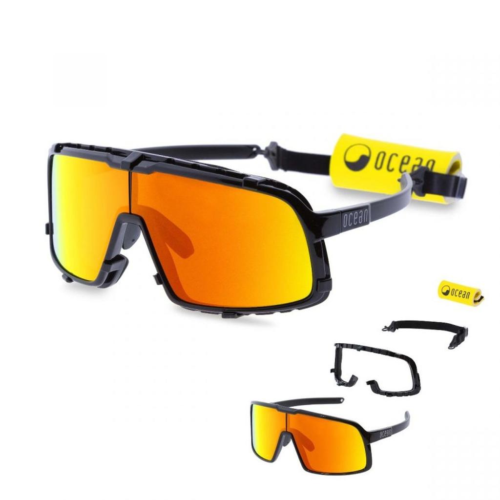 OCEAN LEUCATE Floating Organic Lightweight UV Detachable Strap Shiny Black Red REVO Sunglasses, Bio-Based Frame, Protection, & Floater, (Polarized