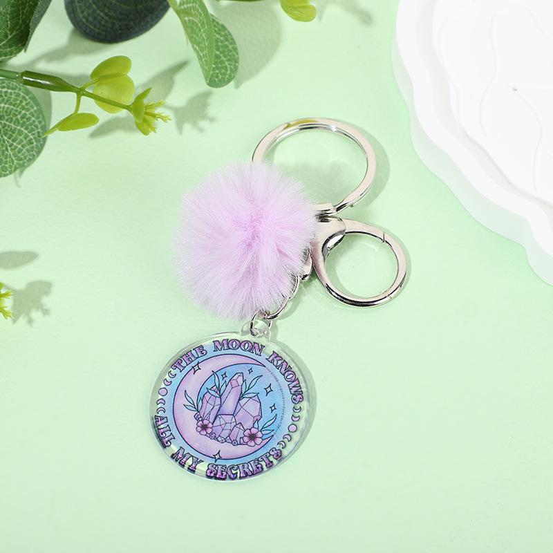 

Acrylic Faux Rabbit Fur Halloween Keychain Alien Butterfly Women Key Ring Tarot Card Elk Keychain