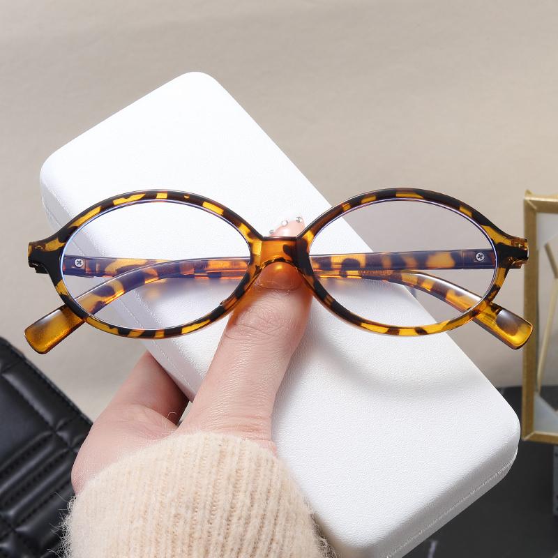 Y2K Retro Oval Frame Anti Blue Light Women's Glasses Sweet Cool Spicy Girl Fashion Leopard Pattern Decorative Glasses