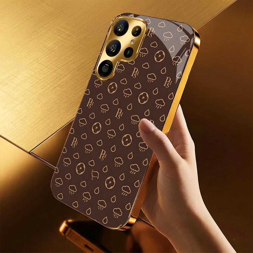 Stylish Brown Gold Cloud phone case glass s26 ultra case s25 ultra case for Samsung Galaxy S26 S25 S24 S23 S22 FE Ultra Plus