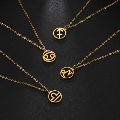 Cazador Zodiac Anhänger Halskette für Damen 12 Sternzeichen Widder Fische Zwillinge Chocher Edelstahl Schmuck Gold Farbe Geschenke