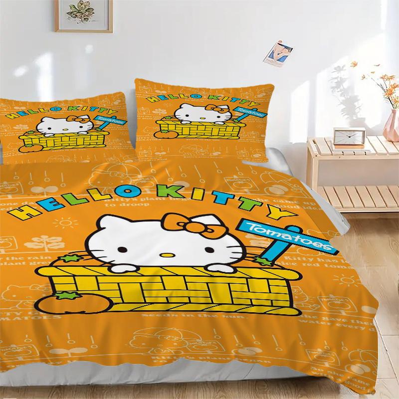 3 шт. Набор стеганых одеял Hello Kitty и Помидоры Мультяшная тематика Набор стеганых одеял для кровати Милый персонаж Декор спальни Набор стеганых одеял для кровати Четыре сезона (1 Наволочка + 2 Наволочки 135x200cm