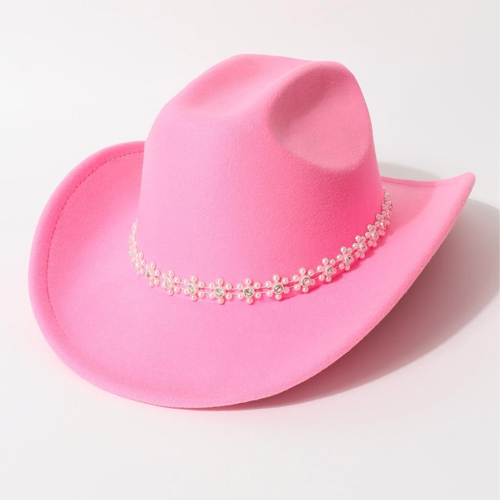 European and American solid color western denim top hat men and women travel ivory pearl rhinestone casual jazz hat