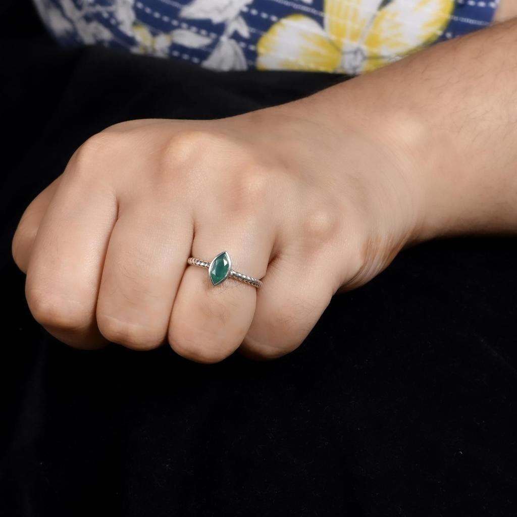 Green Onyx Marquise Ring, 925 Sterling Silver Dainty Ring, Minimalist Handmade Stacking Ring, Gift for Her.