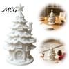 Holiday Tabletop Ornament Sets 3D Printed Christmas Tree House DIY Kit, White Primer Miniature Model Window Display Ornaments for Painting,