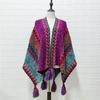 Mantelle invernali Cardigan a righe colorate Scollo a V Colori a contrasto Stile etnico Lavorato a maglia Bohemien Frange Poncho da donna per il lavoro