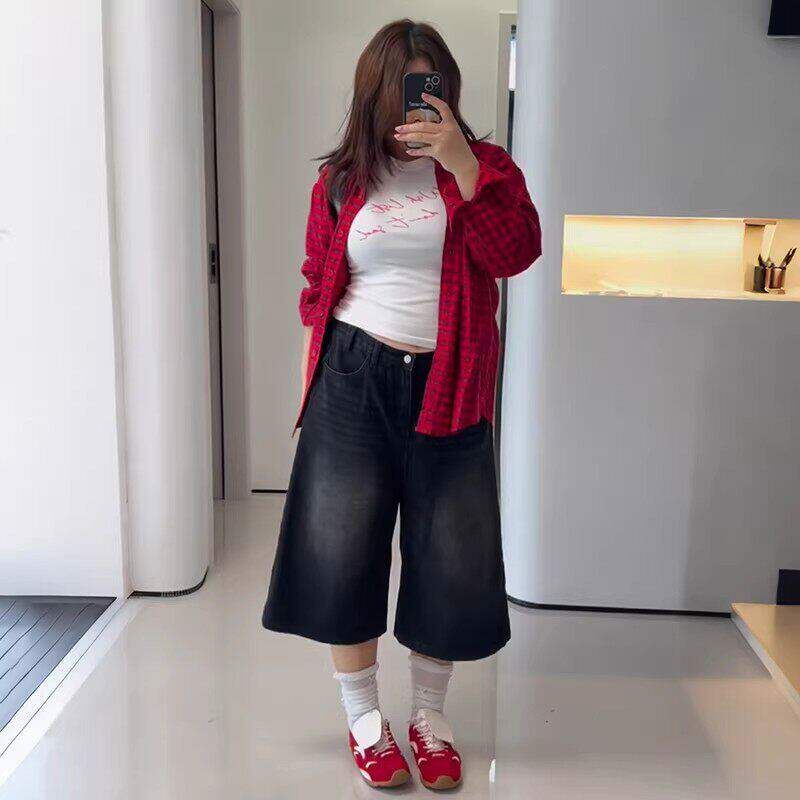 

Cropped Pants for Women, New Summer Style Pants for Plus-Size Women, Shorts That Make the Figure Look Slimmer, Wide-Leg Pants for Pear-Shaped Body Black Pants 3XL