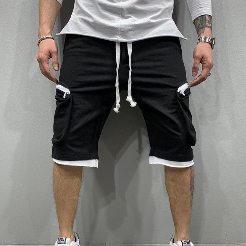 

2023 Новые мужские повседневные брюки с несколькими карманами в стиле хип-хоп, короткие спортивные брюки для фитнеса с разрезом XL чёрный