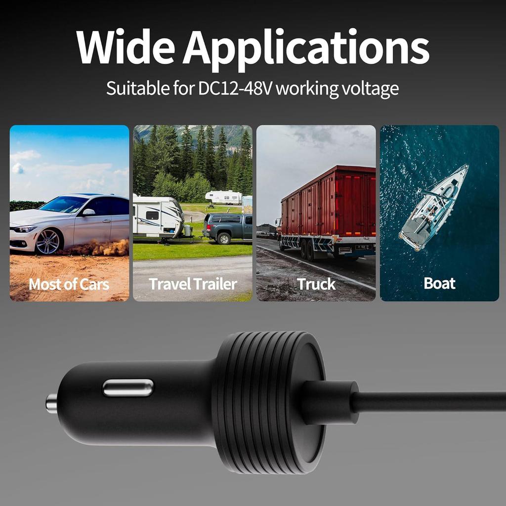 Waterproof Mini Ethernet Car Charger with 3-Meter Power Cord