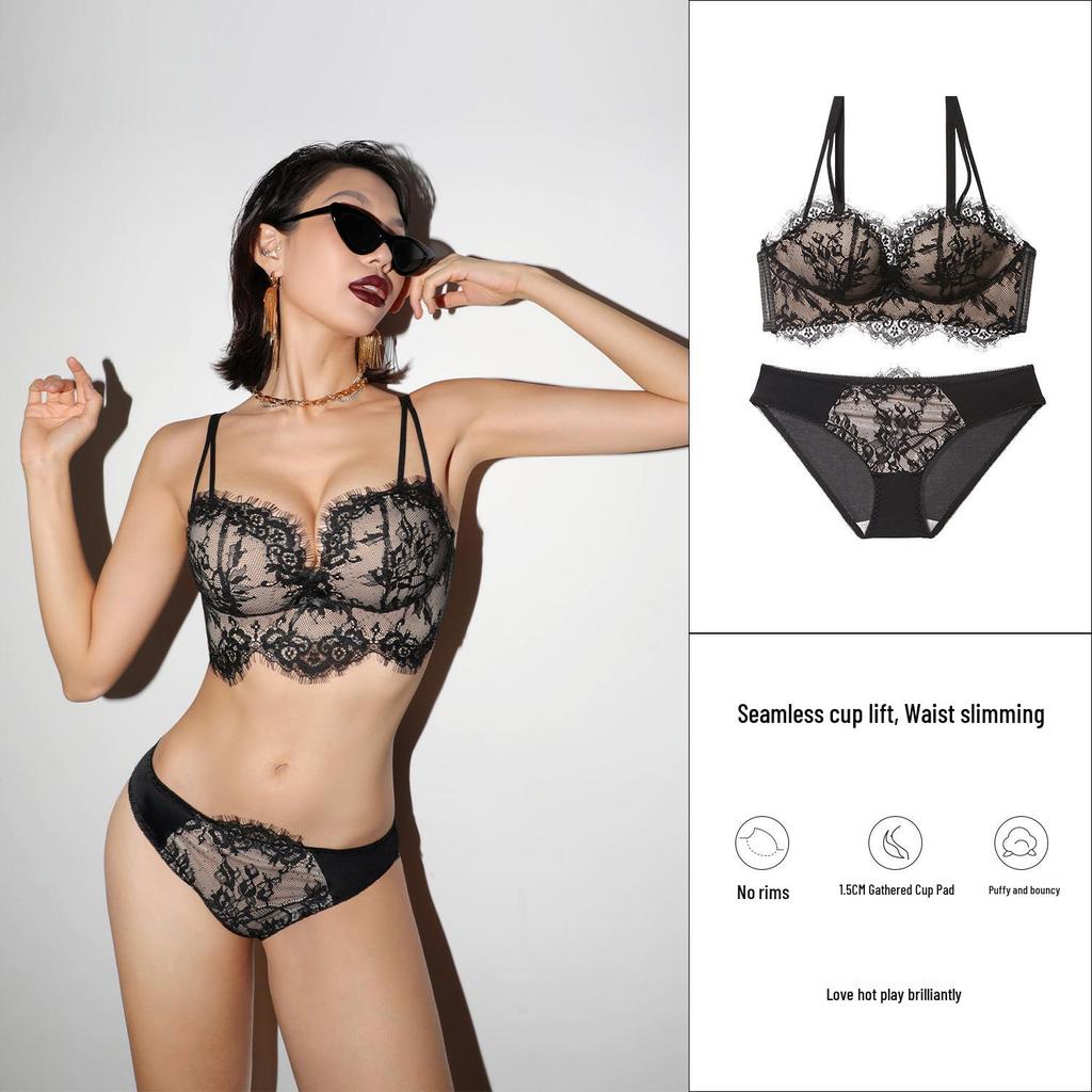 Women's Lace-Edge Wireless Bra Set for Small Chest Enhancement