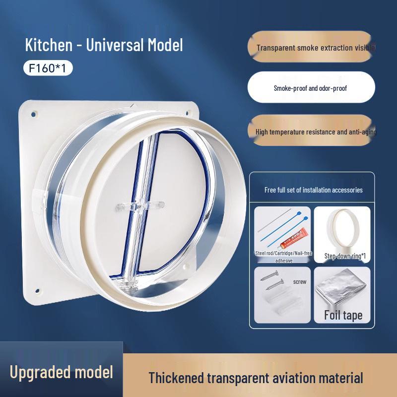 Universal Submersible Range Hood and Bathroom Flue Check Valve for Smoke Prevention