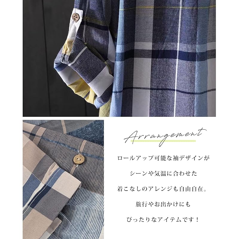 [J.STORE] Check Shirt Long Length Casual Spring Summer Relaxing Oversize Large Size Thin Long Sleeve Ladies Yellow 5S-J02-YE2XL