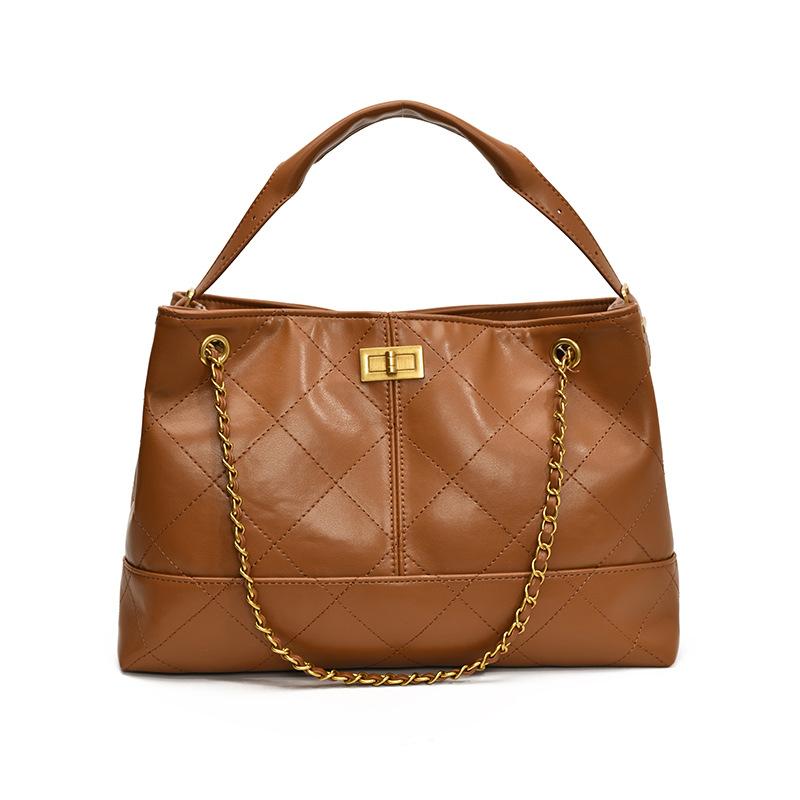 

Новая модная маленькая сумка-тоут с ромбовидной цепочкой из коровьей кожи, однолямочный рюкзак, сумка-бродяга, женская сумка-ведро из натуральной кожи коричневый