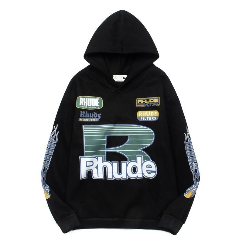 RHUDE Retro Racing Print Hoodie - Men's Trendy High Street Hip Hop Streetwear