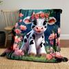 Cute Cow with Flower Crown Print Blanket Soft and Cozy Perfect for the Living Room Bed Sofa or a Nap,gift