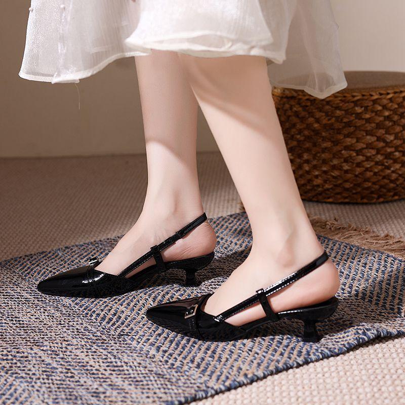 Pointed Toe Buckle Strap Ladies Sandals Solid Shallow Fashion Sexy Party Slingbacks 2025 Summer High Heeled Shoes Woman