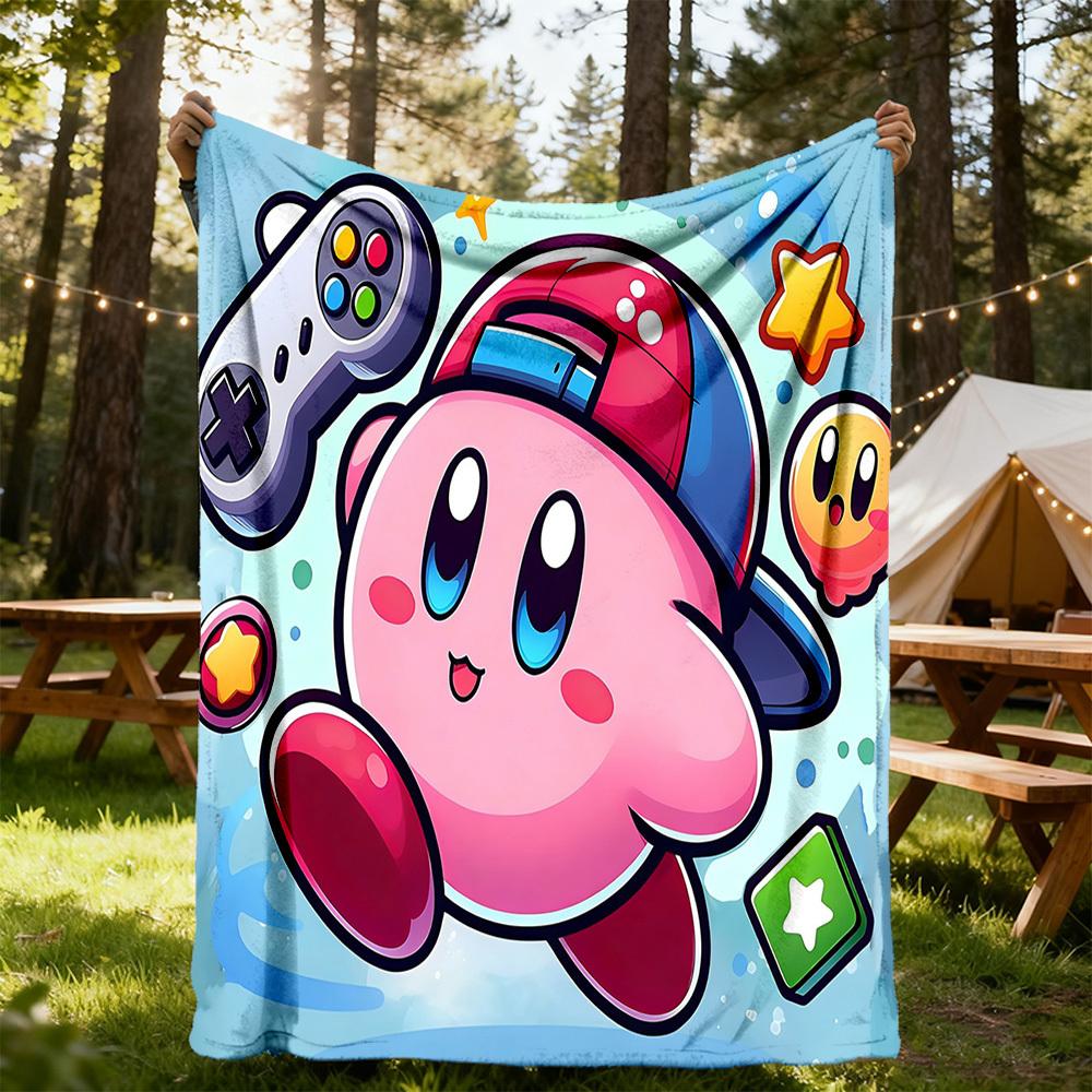 1pc Gaming Kirby All-Season Comfort, Outdoor Flannel Blanket - Soft, Warm & Cozy for Naps, Camping & Travel 060