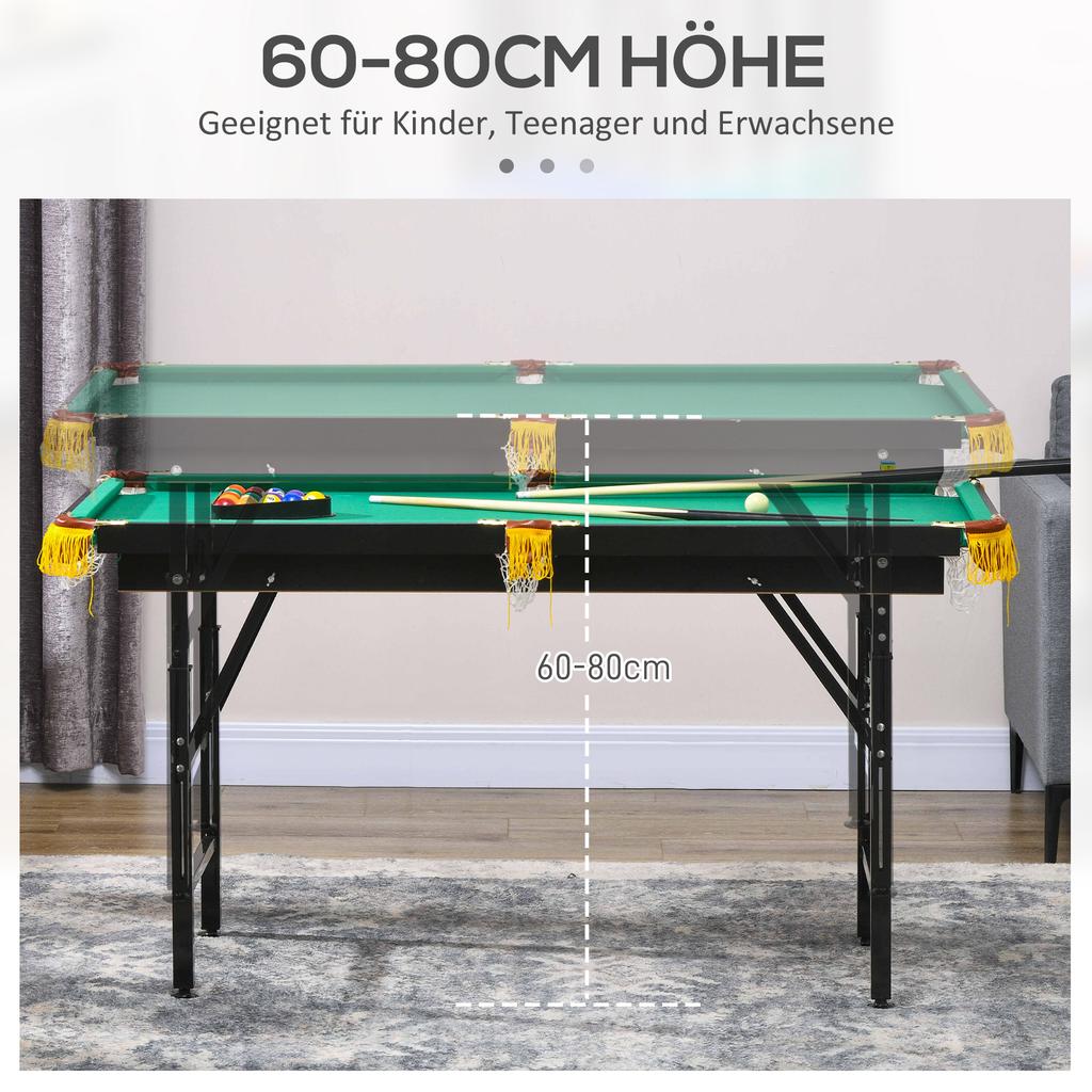 2-in-1 Billiard Table, Table Tennis Table, with Accessories, 140x63x80cm, Blue/Green