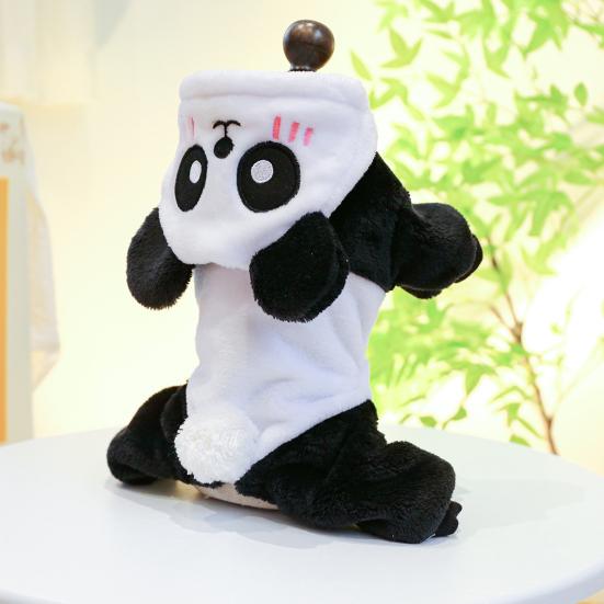 Tuta per animali domestici alla moda a forma di panda con cappuccio, cappotto caldo invernale a quattro zampe