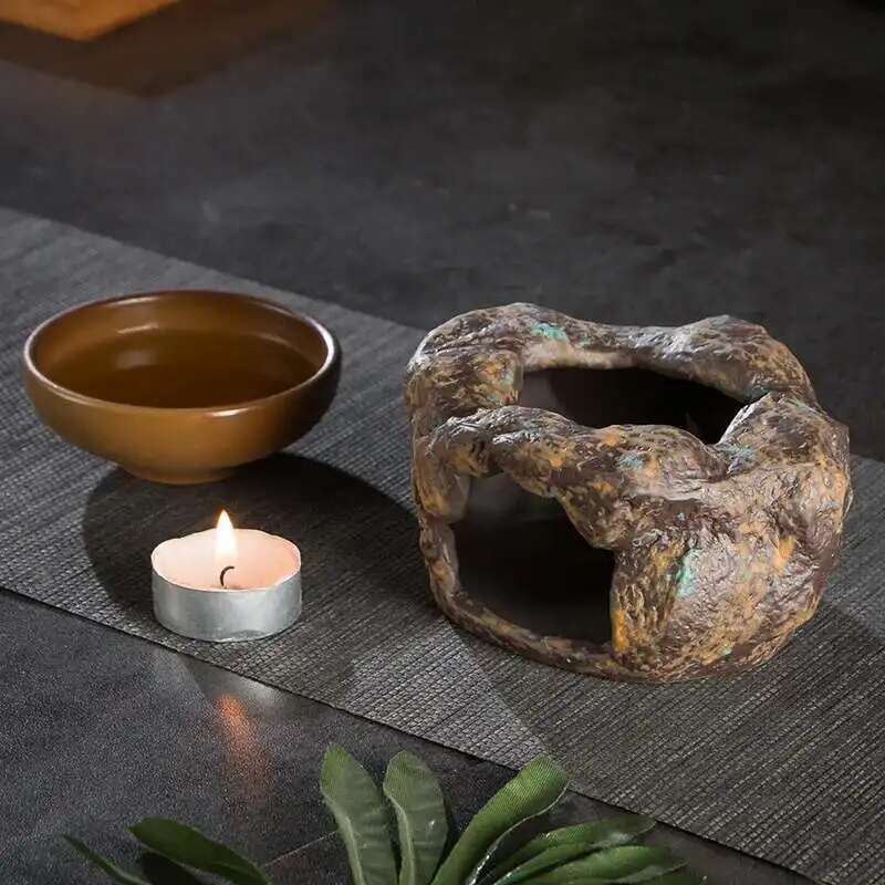 Stufa Riscalda Tè in Gres Giapponese Retrò Ceramica Candela Bruciatore Oli Essenziali Scalda Tè Kung Fu per Decorazione Casa Articoli da Tè