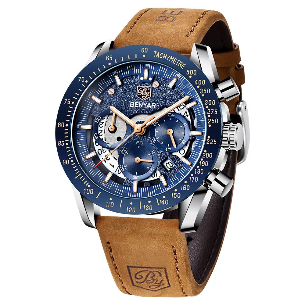 Benyar 5120 Watches Relojes Hombre New Men's Business Alloy Casual Stainless Leather Strap Quartz 5120 Wristwatch Fashion Watch