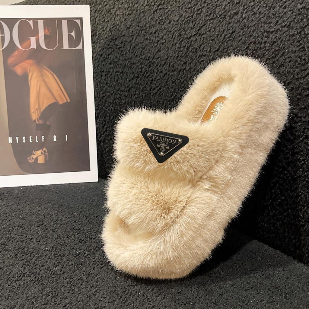 Thick bottom heightening fluffy slippers women wear autumn and winter Internet celebrities light luxury versatile cotton drag home explosion slipp