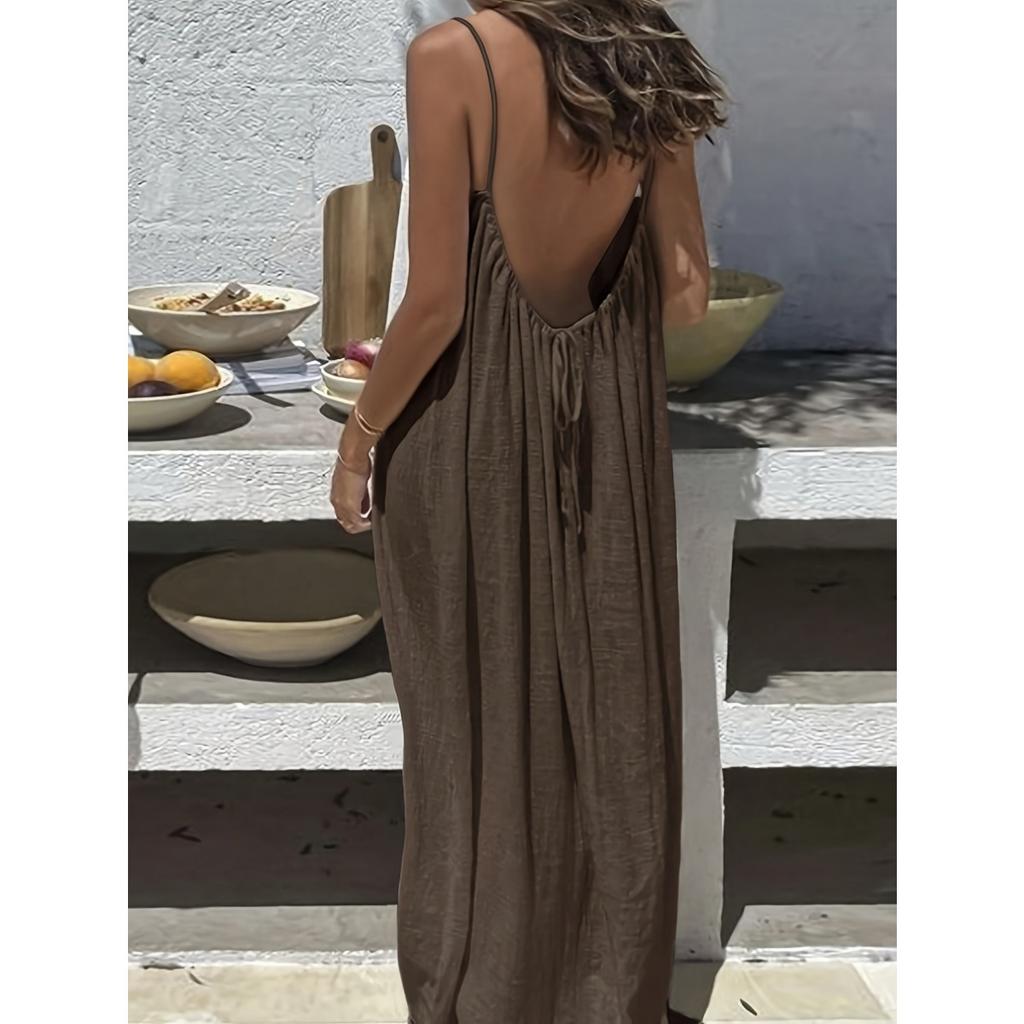 New Women's Backless Loose Long Cami Homewear Dress