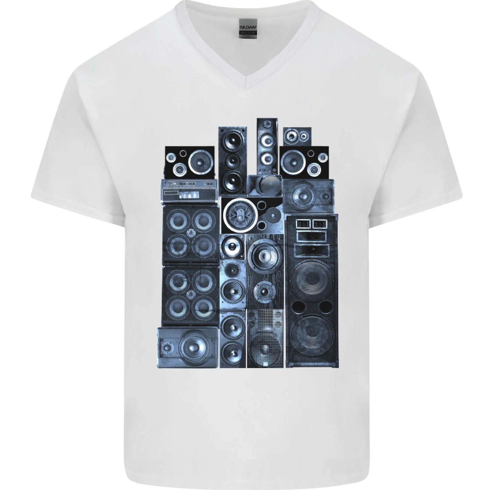 Speaker Stack Music HIFI Mens VNeck Cotton T-shirt L