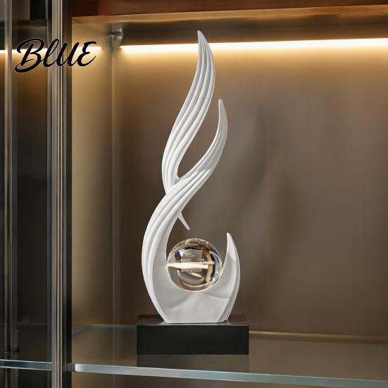Feng Shui Wealth Ornament Abstract Decorative Sculpture with Clear Crystal Ball Modern Flowing Curve Tabletop Decor Statue Exquisite Home Accents for