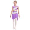 Abito da Danza Lirica a Pezzo Unico da Bambina Senza Maniche Rete Trasparente Patchwork Asimmetrico Abito da Ballo