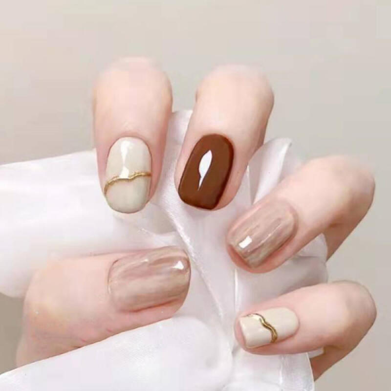 Elegant Beige Marble Point Nail Tips [24tips] R314