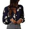 Women's Fashion Cardigan With Puff Sleeves, Ruffled Collar And Embroidered Casual Shirt Top