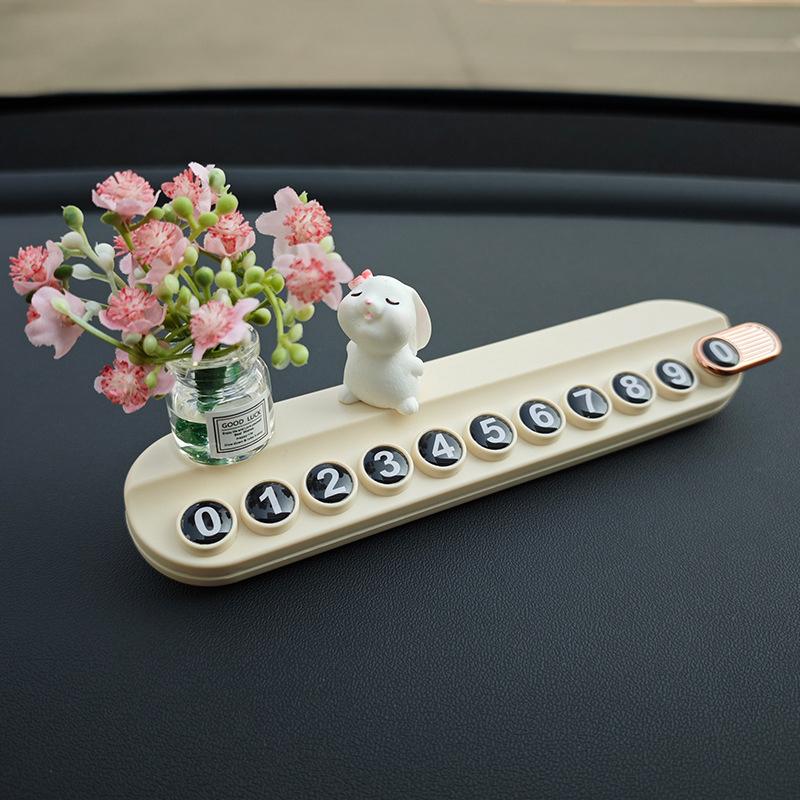1 Set  Car Healing Doll Ornaments Cute Mini Vase And Rabbit Car Center Console Window Decoration