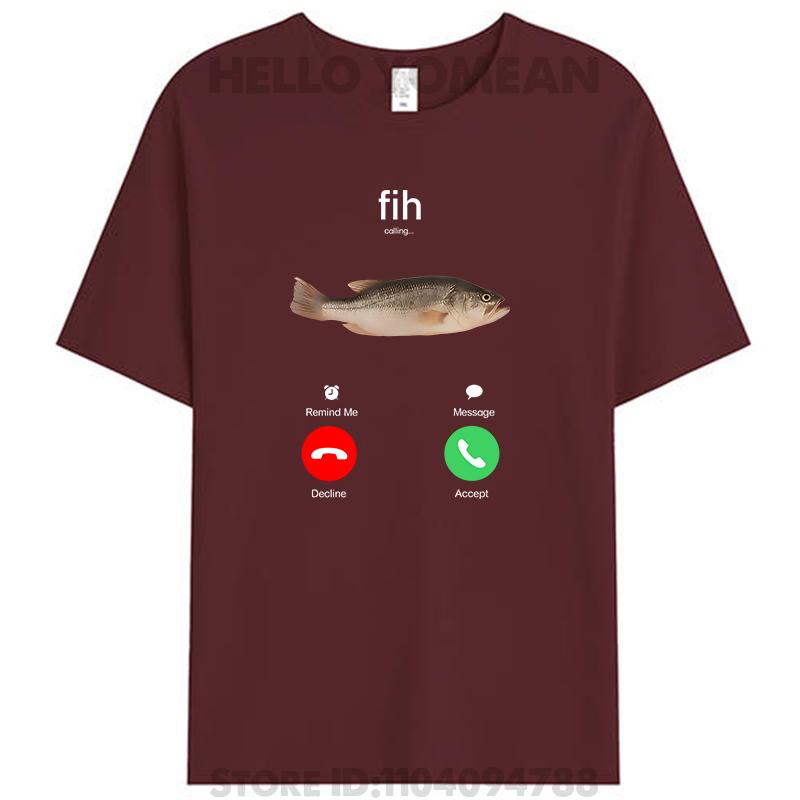 Fih Calling Remind Me Message Decline Accept Phone Call Fish Women Men's Cotton T-Shirt Crewneck Tee Tops Novelty Gifts