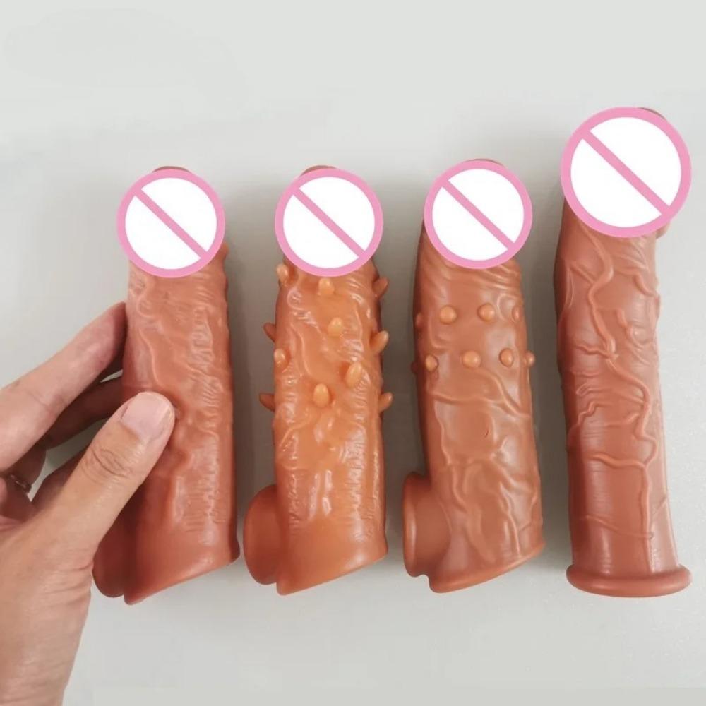 16.5/18cm Realistic Penis Extender Cock Sleeve Penis Enlarger Enlargement Reusable Delay Condoms For Men Dildo Sex Toys