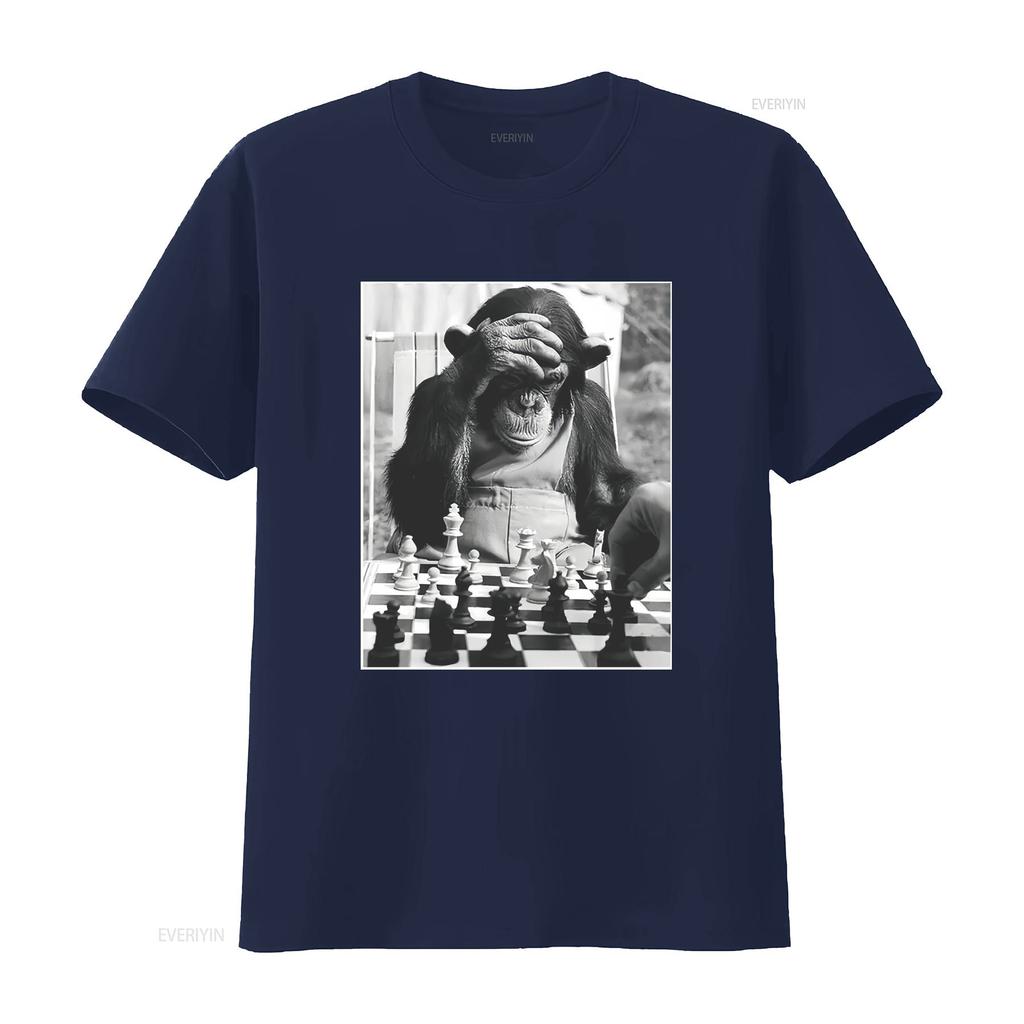 Chimp Playing Chess T Shirt Cool Player Merch For Art Funny vintage Washed Soft Breathable graphic designer clothes homme