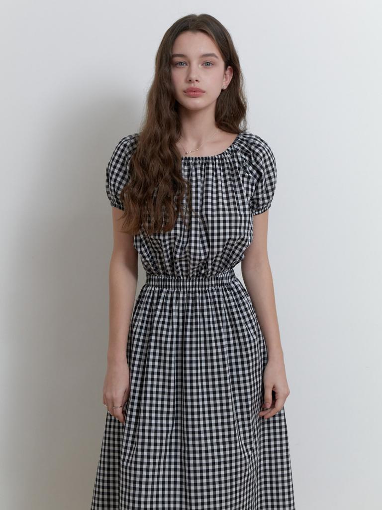 Liel Pluie Shirring Dress (Black Check)