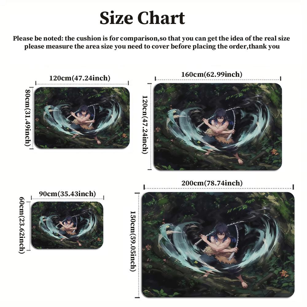 Anime Swordsman Area Rug, Jungle Water Wave Theme Floor Mat, Decorative Carpet for Gaming Room Bedroom, Washable Home Decor Gift