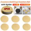 6 szt. Podstawki ze stali nierdzewnej Złoty zestaw podkładek pod kubki z uchwytem Okrągłe podkładki pod kubki Antypoślizgowe Żaroodporne Metalowe podkładki pod kubki
