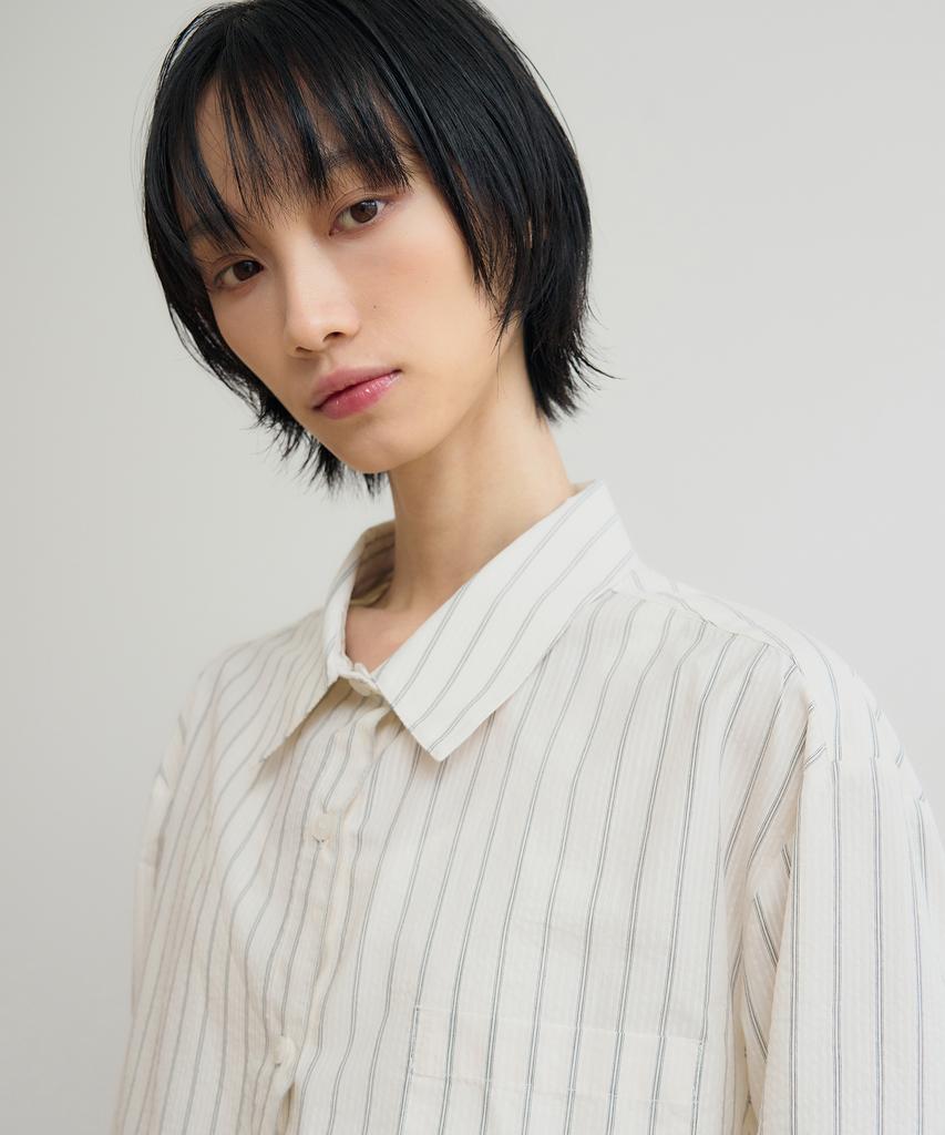 SIS A Compact Striped Overshirt [Ivory]
