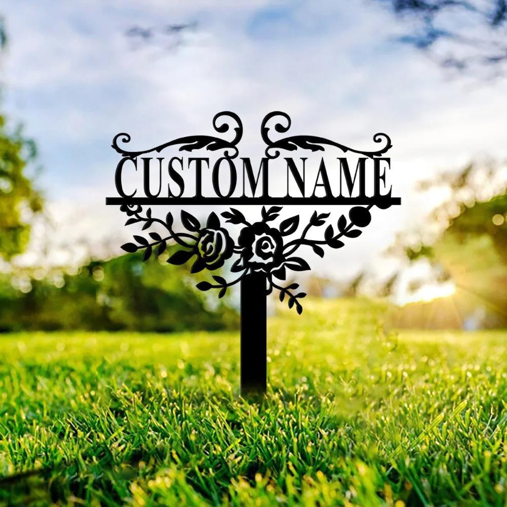 Custom Metal Garden Plaque, Personalized Garden Sign, Floral Garden Spike, Outdoor Address Marker, Wall Art