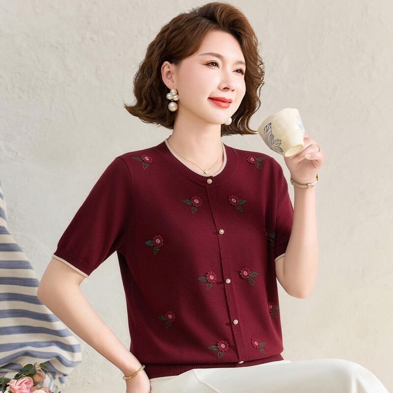 Passt Women s Summer Round Neck Floral Embellished Knit Top 2XL