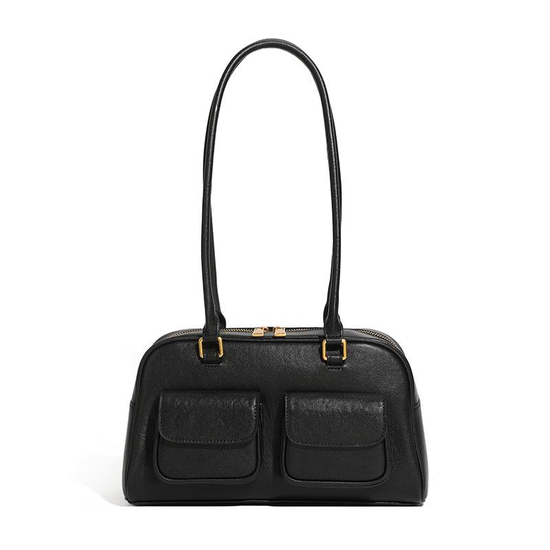 Genuine Leather Vintage Underarm Bag Bowling Bag Boston Underarm Bag Shoulder Bag Women's Bag