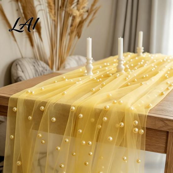 Versatile Table Runner for Holidays Faux Pearl Runner Sheer Tulle Washable Dining Room Elegant Overlay Weddings Holiday Parties Dreamy Decor