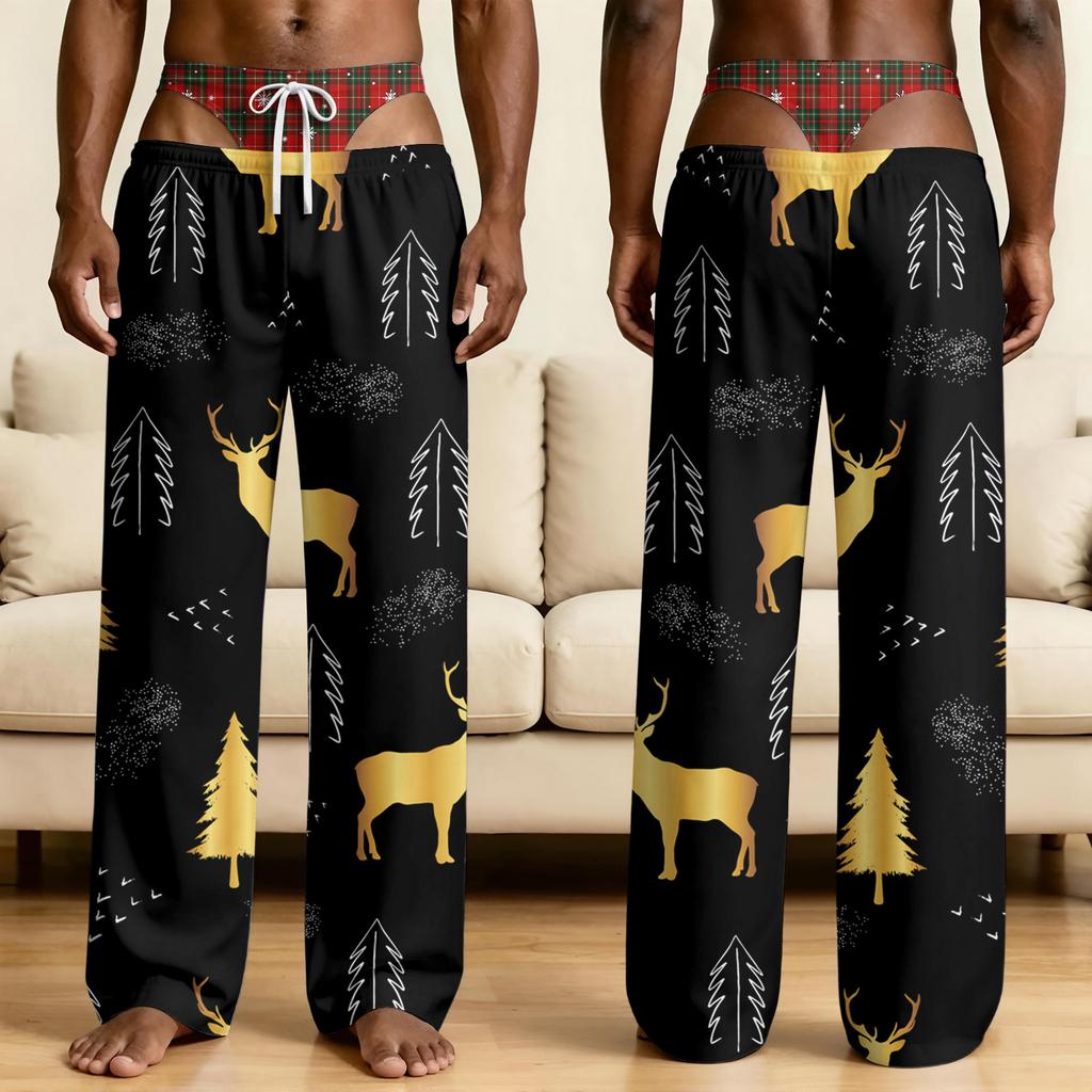 Men's Funny Sleep Pants with Fake Underwear Print Halloween Novelty Pajama Pants