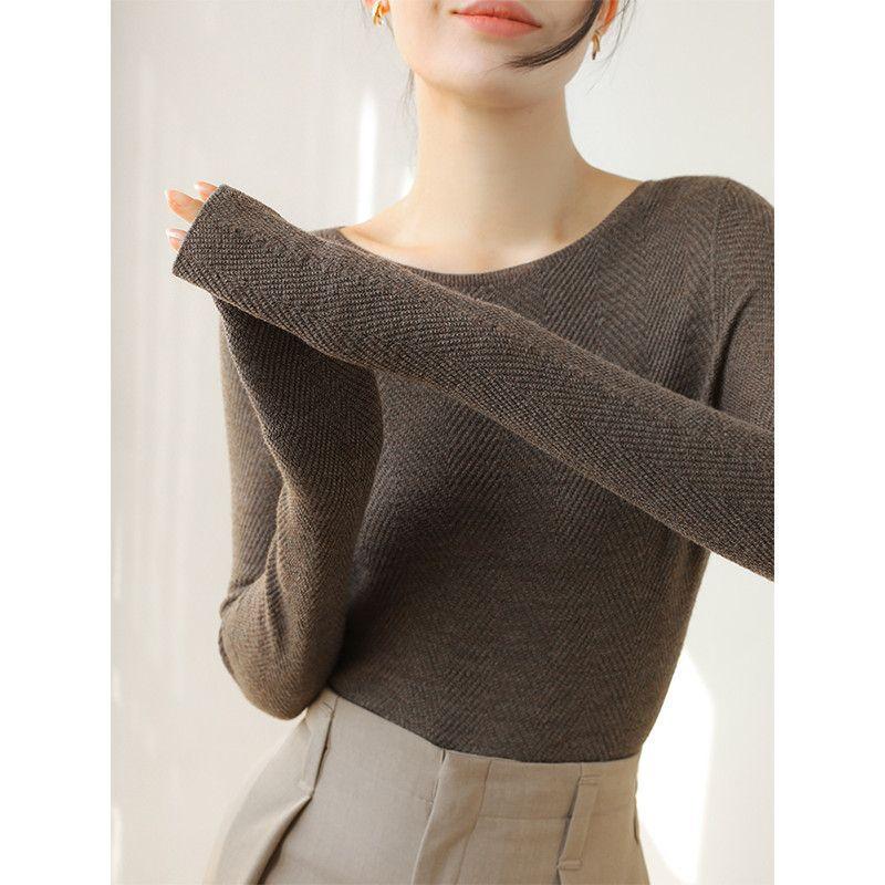 

Серый трикотажный свитер с круглым вырезом и длинным рукавом, женский осенне-зимний текстурный облегающий базовый свитер One size